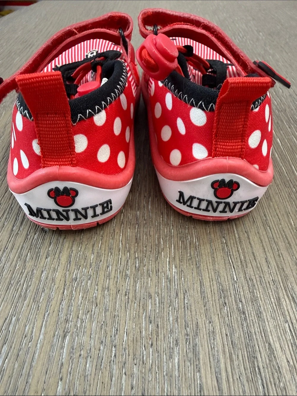 Red Minnie Mouse Kids Slip-On Water Shoes with Adjustable Strap